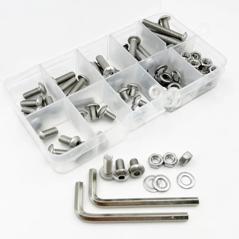 Description Picture 6 of itemRound Head Hex Socket Cap Screw Bolt Washer Nut M2 M3 M4 M5 M6 Stainless Steel Round Pan Head Allen Screw Nut Kit with Hex Key