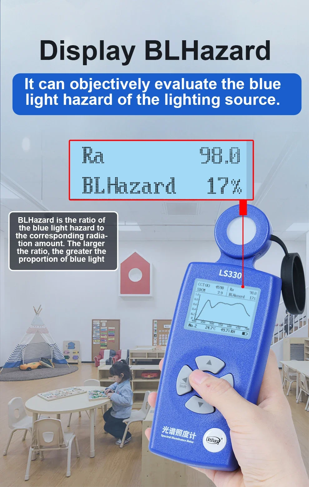 LS330 Spectral Illuminance Meter Luxometer Light Meter Digital CCT UVI CRI Ra Lx
