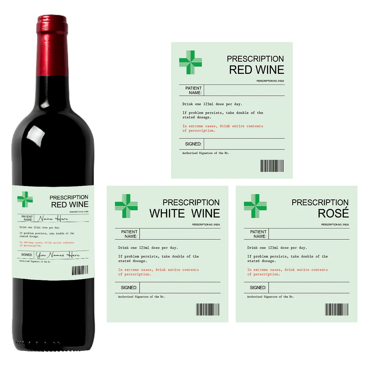 6-Pack Prescription-Themed Wine Bottle Stickers – Funny Christmas & Holiday Vinyl L... - SKU TWBS1743 - UGI Packaging