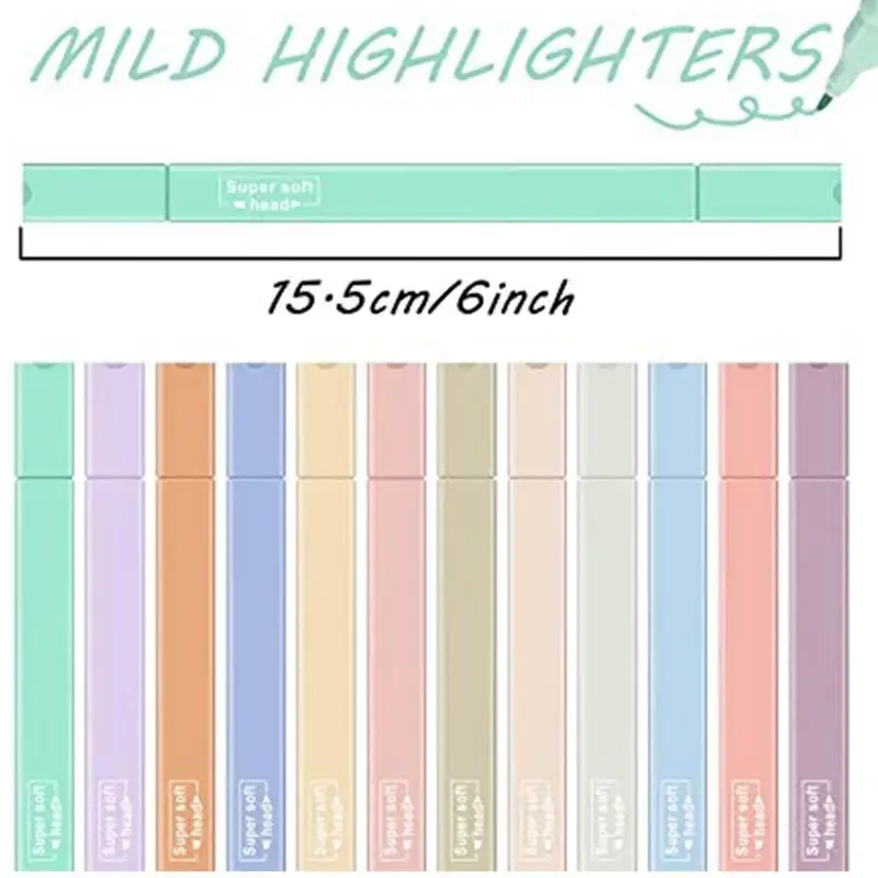 12pcs, Highlighters, Aesthetic Pastel Cute Highlighter For Bible And Pens  No Bleed, With Assorted Colors, Dry Fast Easy To Hold For Journal Planner No