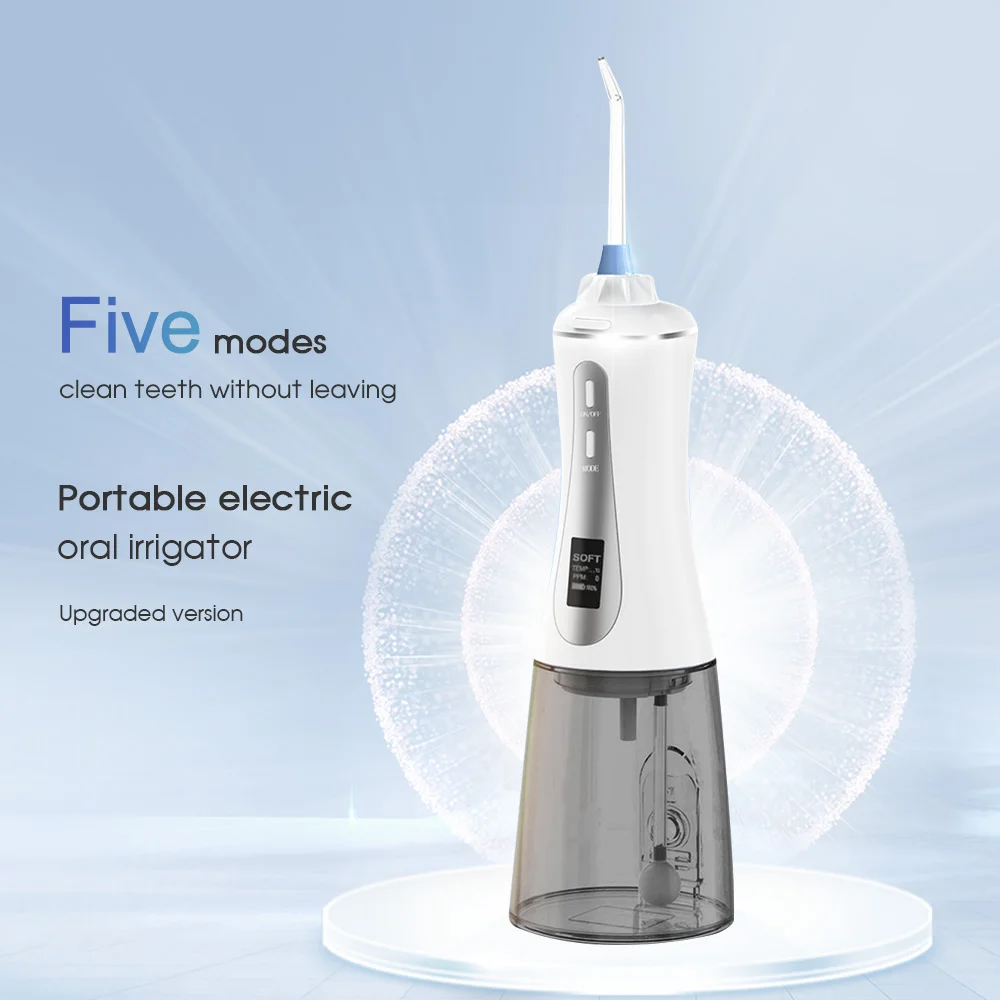 OLED Screen Inductive 5 Mode Rechargeable Water Floss For False Dental Teeth Cleaner Jet Electric Oral Irrigator 350ml Tank