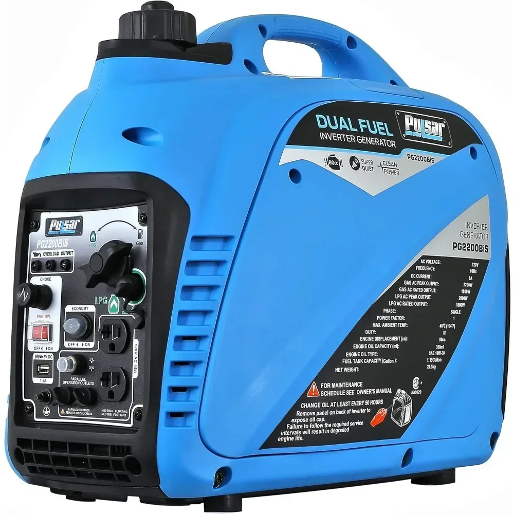 2,200W Portable Dual Fuel Quiet Inverter Generator with USB Outlet & Parallel Capability, CARB Compliant, PG2200BiS