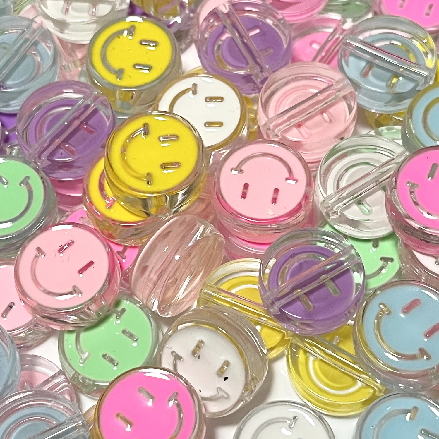 

10pcs/Lot 22mm Smile Face Round Acrylic Beads Big Hole Loose Spacer Beads For Jewelry Making Needlework Diy Key Chains Accessory