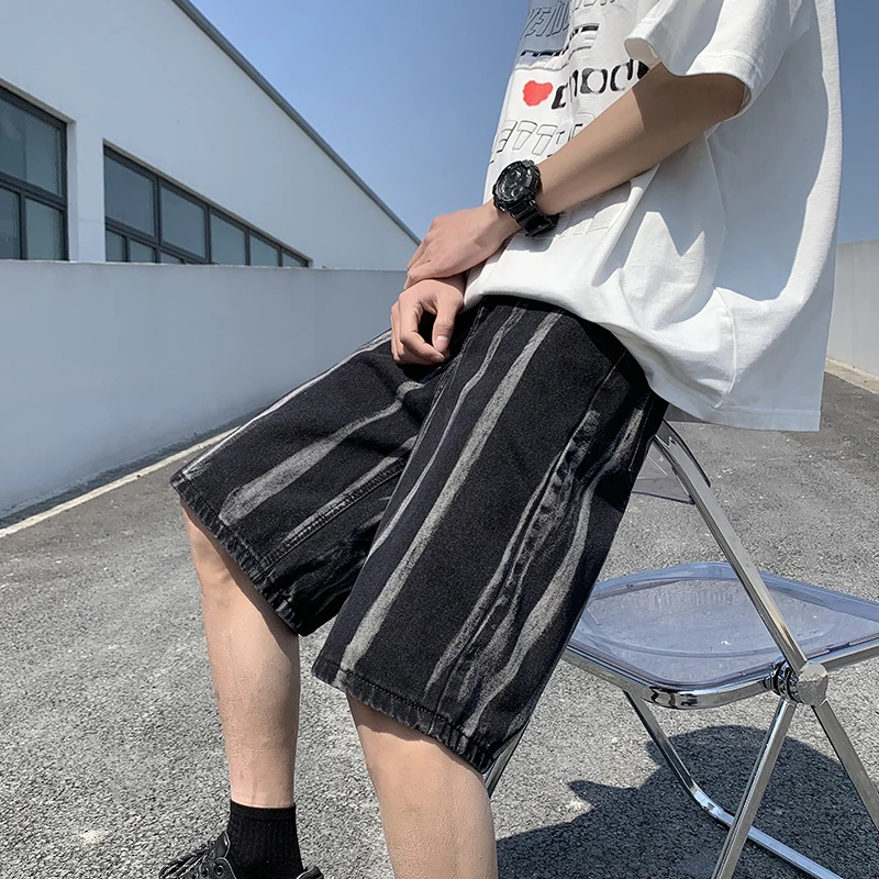 

Мужские джинсовые шорты с широкими штанинами, свободные повседневные шорты из денима, с завязкой в винтажном стиле, модель F35 на лето, 2024