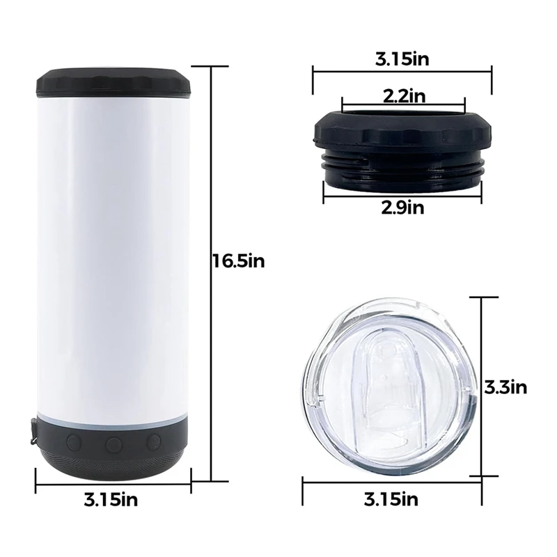 16 Oz Sublimated Blank Bluetooth Speaker Stainless Steel Insulated 4-In-1 Can Refrigerated Beer Holder Easy Install Easy To Use