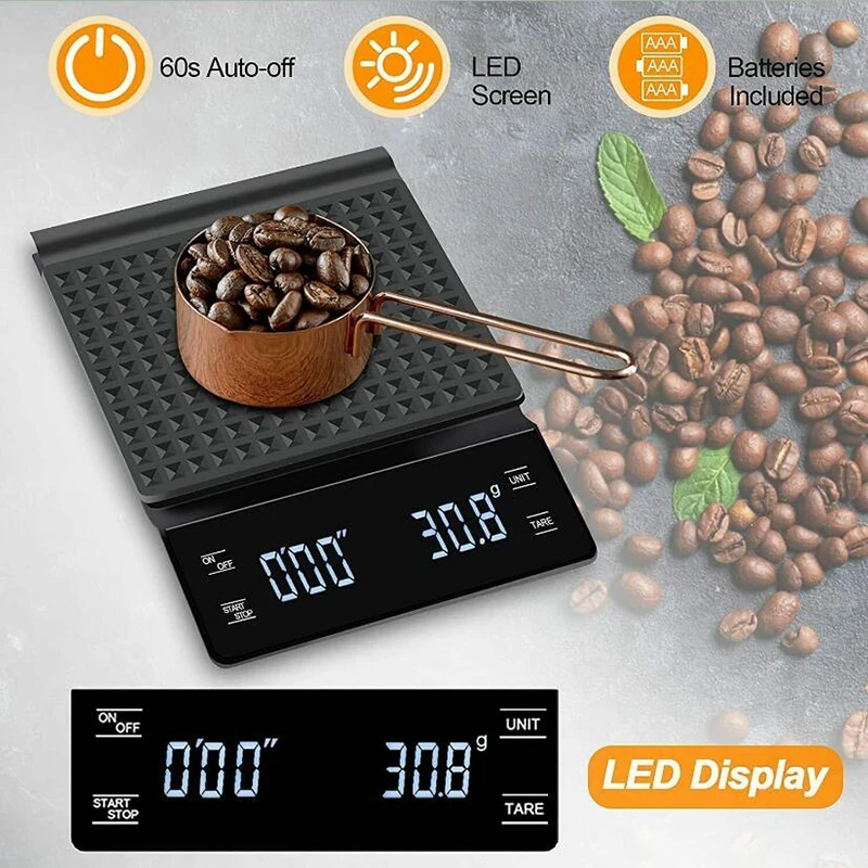 

0.1g~3kg Kitchen Coffee Scale With Timer LED Digital Accurate Electronic Scale Household Kitchen Touch Screen Food Scale