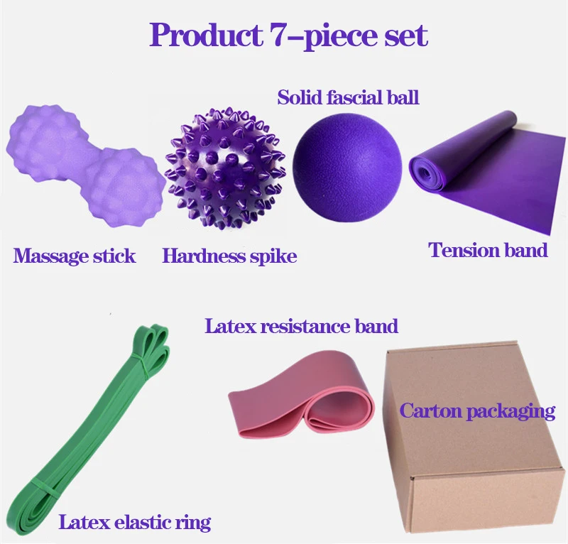 Yoga Latex Spanngurt 7-teiliges Set Fußmassagestab Fitness Faszienball Latex elastischer Ring Heimfitnessgeräte Arch Back – Detail 1