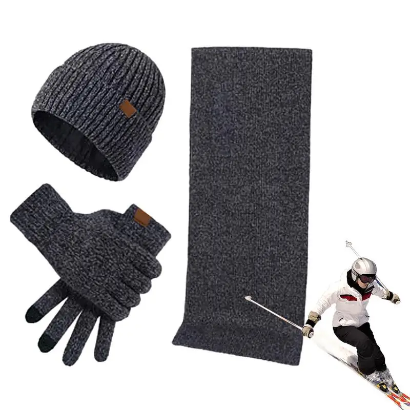 

Шапка, перчатки, шарф, набор, мужские зимние теплые вязаные комплекты, приятные для кожи эластичные шапки, шарф, перчатки, шейный теплый утепленный головной убор для взрослых