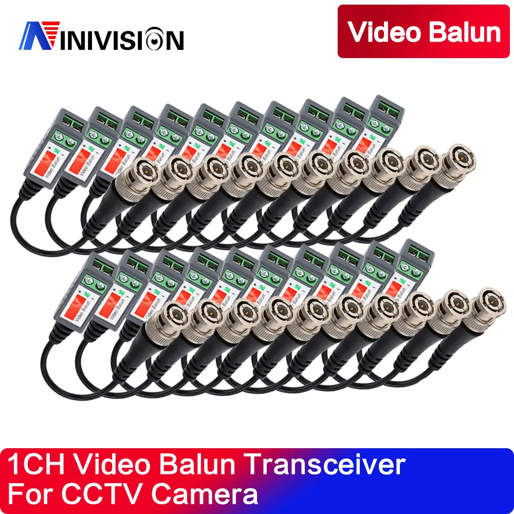 New 20Pcs (10 pairs) Metal BNC Connector with DC Connector Plug Screw Terminal UTP Video Balun for CCTV Surveillance Camera kits