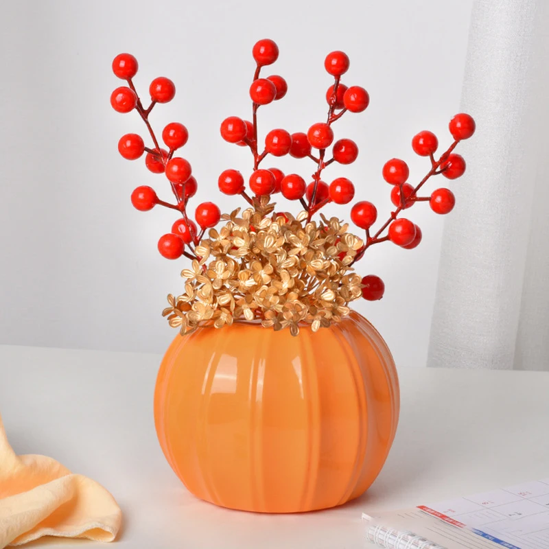 Simulation Pumpkin Vase Plastic Flower Arrangement Vase Sundries Organizer Living Room Tabletop Ornaments Home Garden Decoration 5