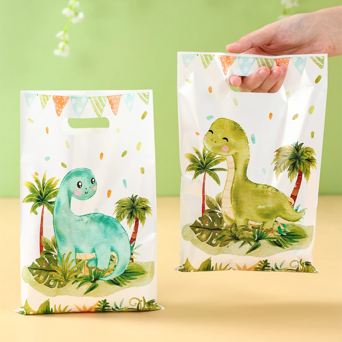 10/25/50 Stück Hängende Dinosaurier-Geschenktüten Süßigkeiten-Verpackung Geburtstagstasche Dschungel-Dinosaurier Geburtstagsparty-Dekoration – Detail 3