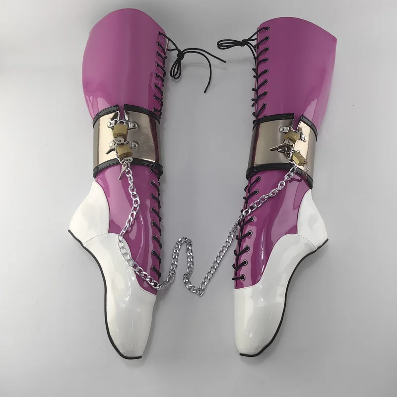 CACA New Custom Queen Ballet Boots,Women's Fetish Booties,Men Cosplay Dance Shoes,Chain Lock SM Botas,18cm,Peach White,