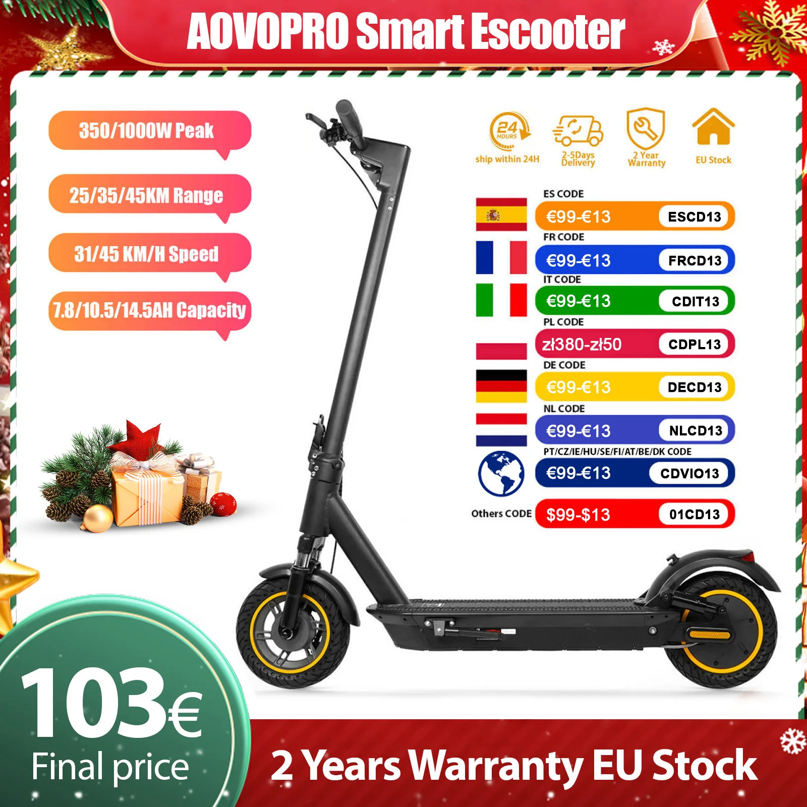 Hulajnoga miejska AOVOPRO TX01 Smart APP z EU za $255.44 / ~969zł