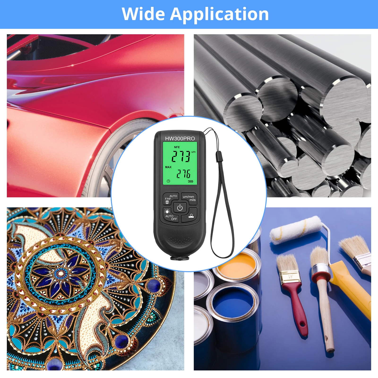 Paint Thickness Gauge Coating Thickness Gauge 0-2000UM Digital Paint Depth Gauge F/nf Automatically Detects Three Measurement Units Um/mm/mils Tester