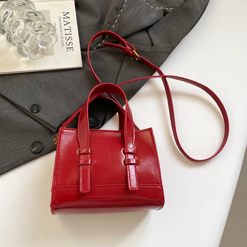 Rote Handtasche Marke Kleine Quadratische Tasche Für Frauen Einfarbig Pu Leder Schulter Umhängetasche Dame Schwarz Kaffee Sac EIN Haupt Tote – Detail 5