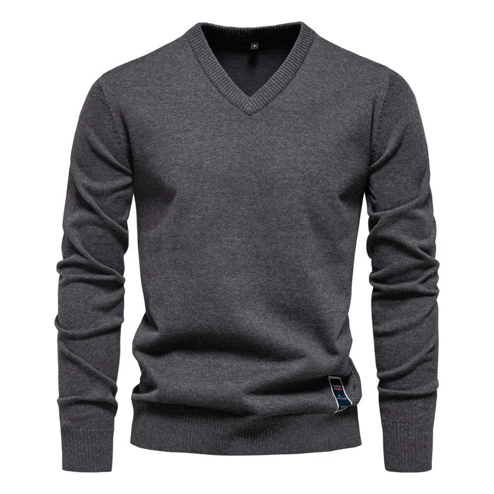 Autumn Winter Pullover Men's Sweater V-neck Solid Color Long Sleeve Men Clothing Warm Sweaters Men Casual Fashion Sweater Tops 4