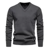 Autumn Winter Pullover Men's Sweater V-neck Solid Color Long Sleeve Men Clothing Warm Sweaters Men Casual Fashion Sweater Tops 4