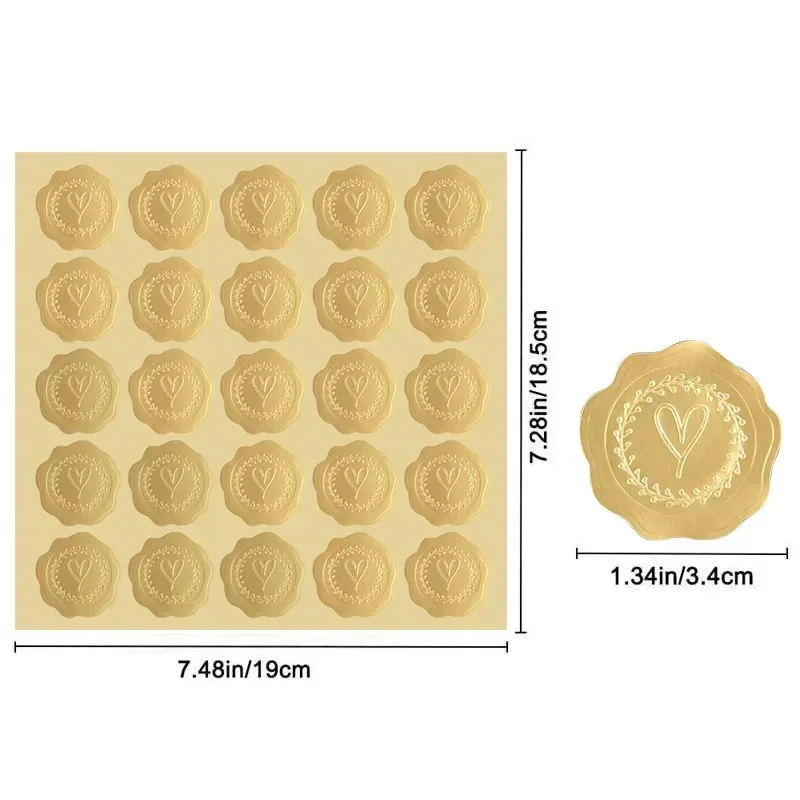 Gold Embossed Heart Sticker Thank You Envelope Sealing Sticker 25/100Pcs Wedding Party Invitation Card Christmas Gift Decoration