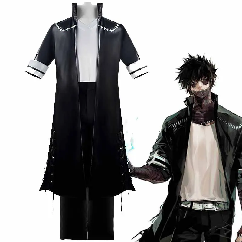 

Halloween Cosplay Anime My Hero Academia Boku no Hero Academia OCHACO URARAKA Dabi Costume Men Black Coat Tshirt Pant Outfits