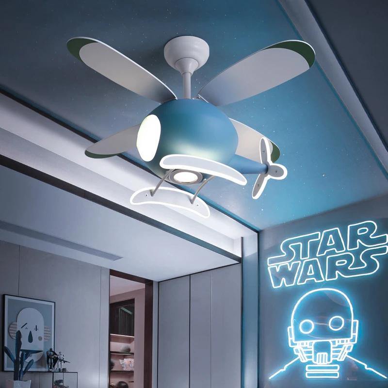 Creative Flying Plane Led Light Airplane Ceiling Fan Lamp Kids Bedroom