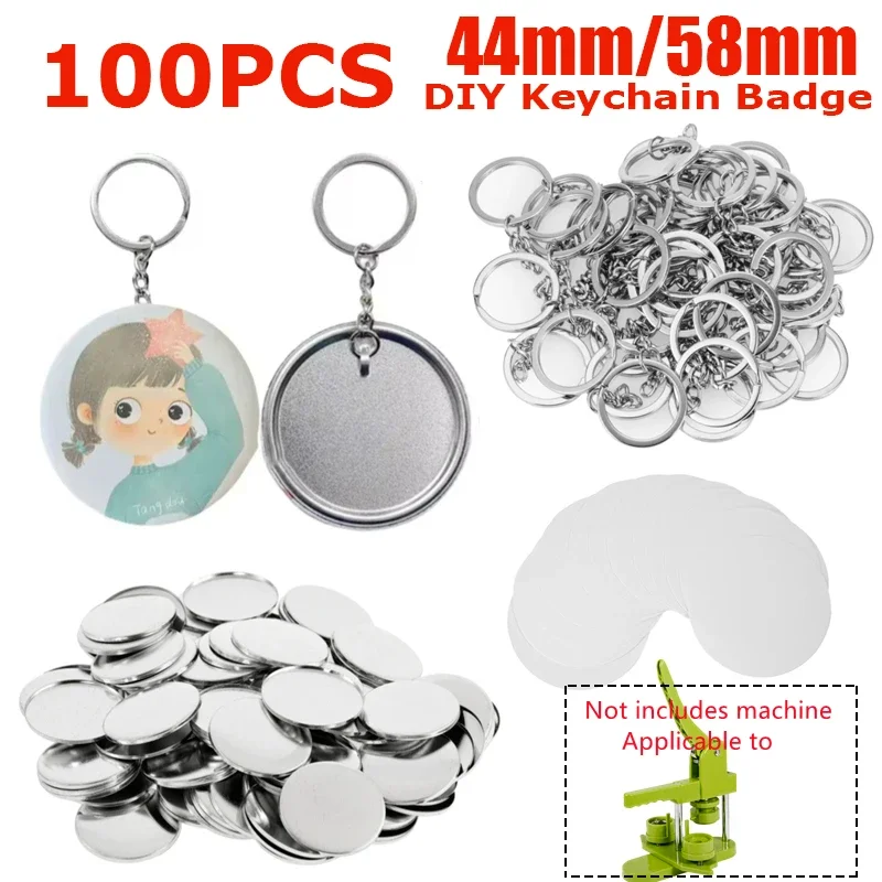 100PCS Blank Plastic/Metal Button Making Supplies 44mm 58mm For DIY
