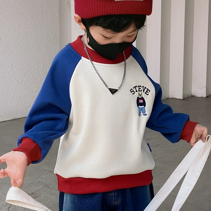 

Boys Hoodies Sweatshirts Cotton Thicken Velvet 2022 Retro Warm Winter Autumn Sport Kids Children's Clothing