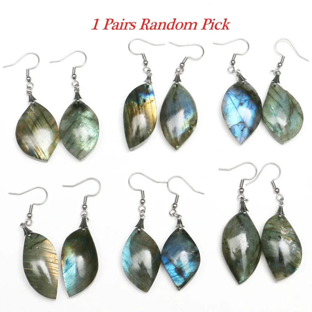 

Mineraali Random 1 Pairs Natural Labradorite Stones Crystals Earrings Women Nugget Reiki Labradorita Hanging Dangle Eardrop Gems