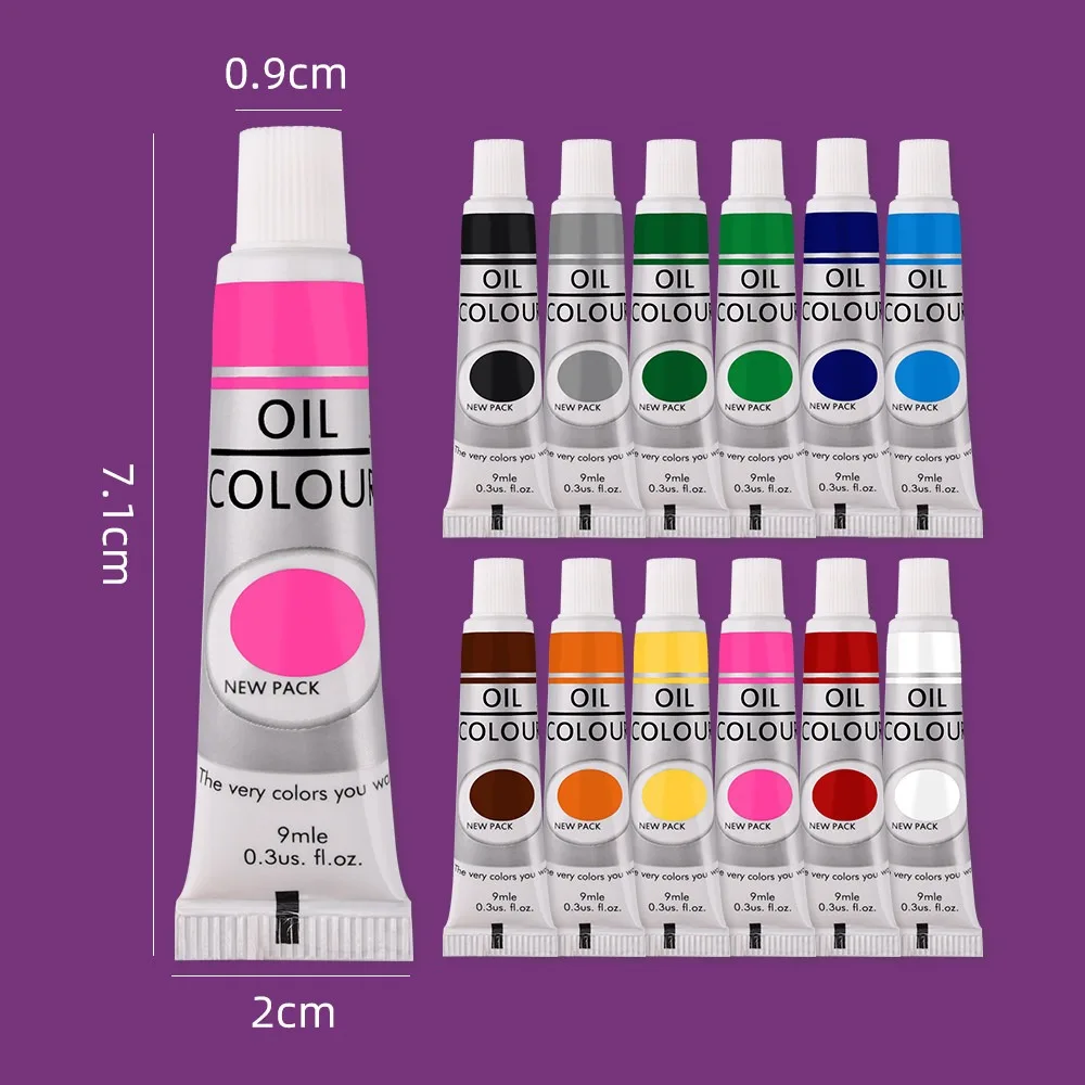 12 Color Oil Paints Set 9ml Tubes Art Supplies Students Beginners Waterproof Paints for Canvas Graffiti Fine Art Craft Projects - 4