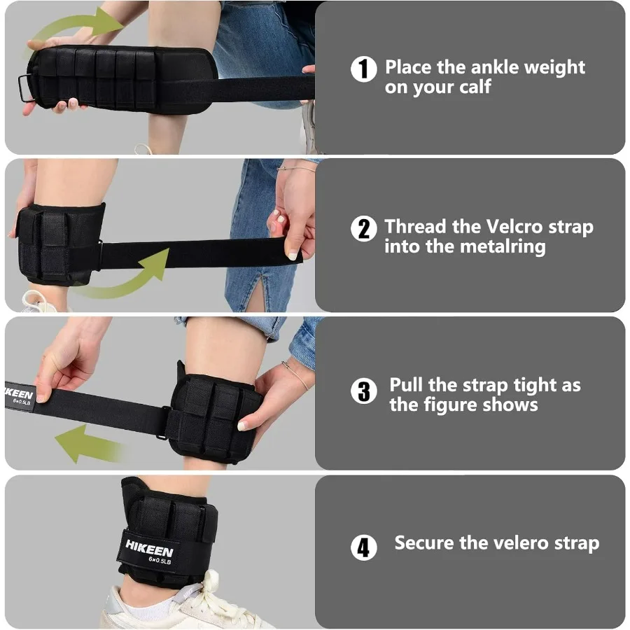 Ankle Weights for Women Men 1 pair Adjustable Ankle Weights 1 2 3 LBS Metal Block with Separate Pockets Leg and Hand Weights For