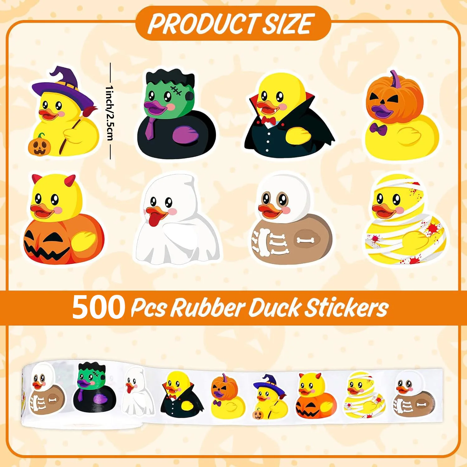 500Pcs Duck Stickers Cute Rubber Yellow Ducks Roll Stickers Present for Duck Birthday Meeting Pool Party Sticker,1inch