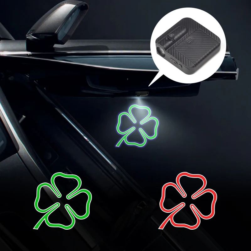 2Pcs Clover Four Leaf Clover Led Car Door Emblem Light Lampada Di Benvenuto Proiettore Laser Wireless Per Alfa Romeo 156 159 166 147 Mito