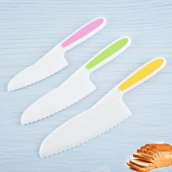 Couteau de cuisine en dents de scie pour enfants, Chef pour tout-petits, couteaux en plastique pour trancher des fruits et légumes, 3 pièces/ensemble 1