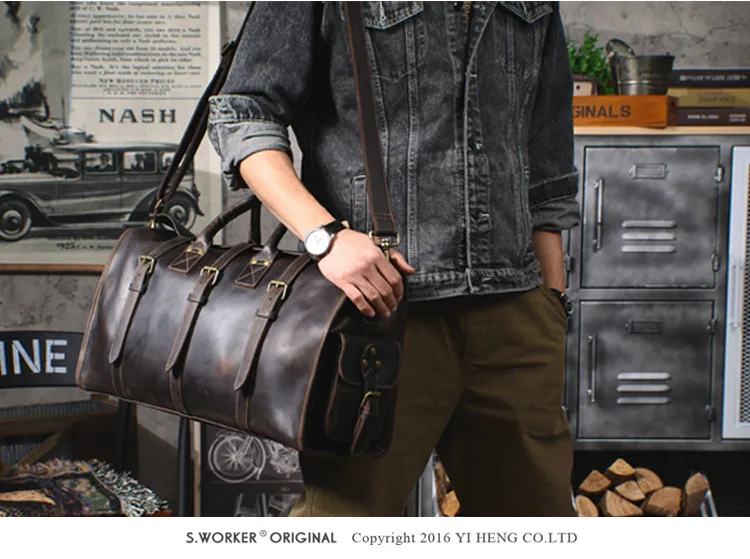 PNDME Designer-Reisetasche aus handgefertigtem Crazy-Horse-Rindsleder für Herren, Vintage-Luxus-Fitness-Handtasche aus echtem Leder mit großem Fassungsvermögen – Detail 3
