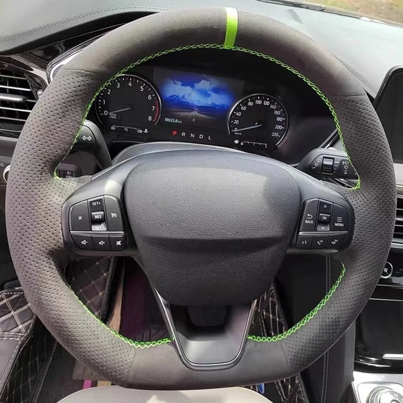 DIY Hand Nähen Schwarz Wildleder Nicht-slip Auto Lenkrad Abdeckung Für Ford Focus 4 Escape 2019 2020 Fiesta Tourneo 2018-2020 Escort