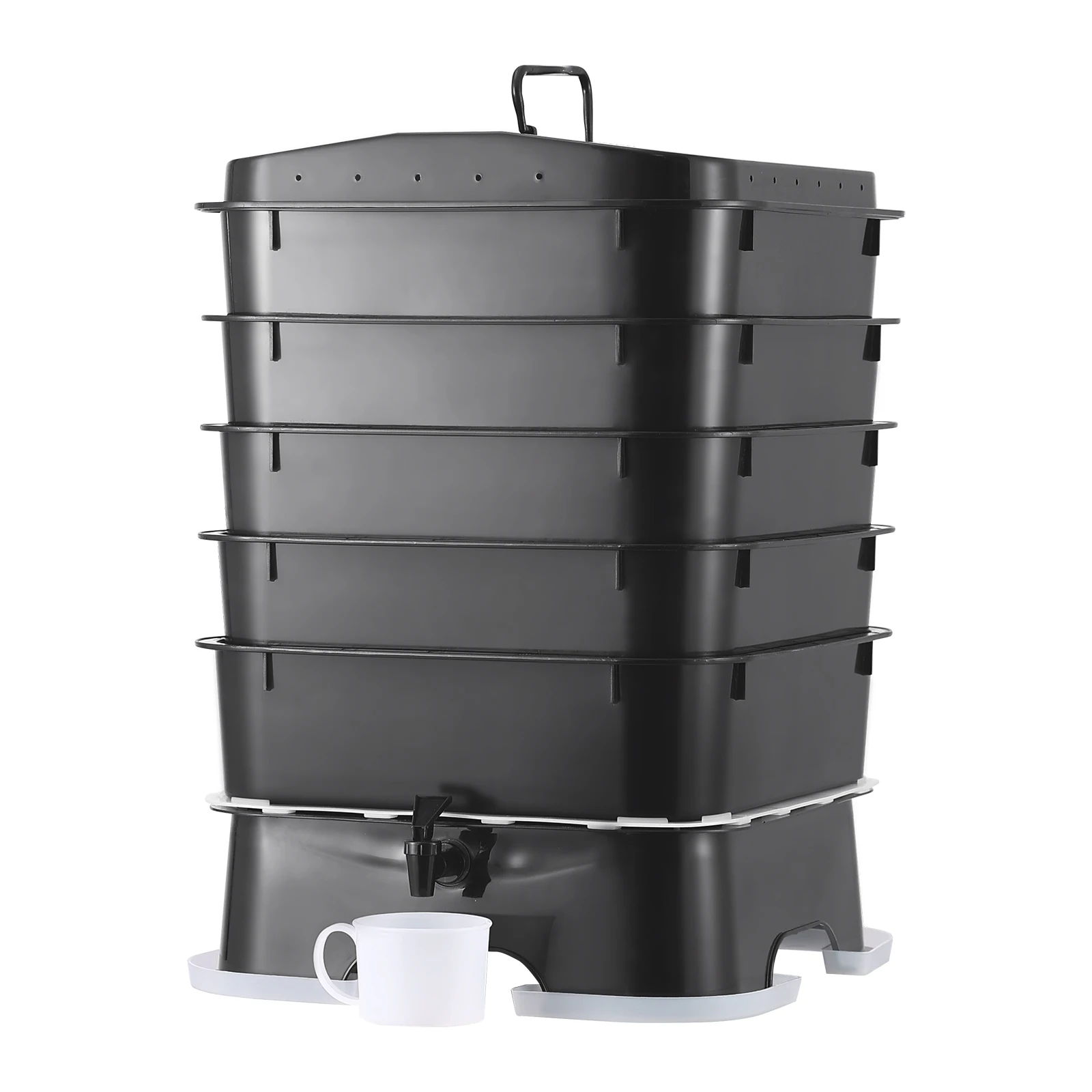 SucceBuy 5-Tray Worm Composter Compost Bin Outdoor And Indoor Sustainable Design Worm Farm Kit For Recycling Food Waste 5 PCS