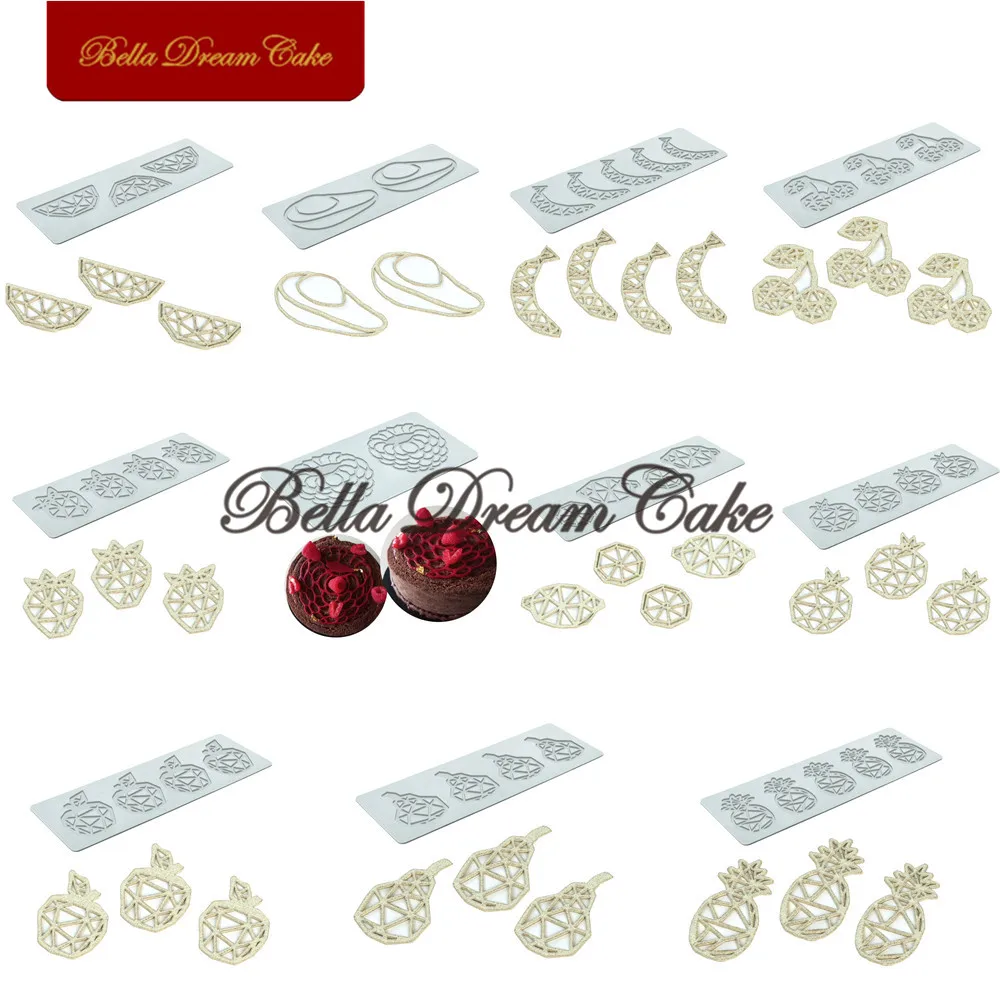 

Various Fruit Sugar Lace Mat DIY Chocolate Fondant Mold Molecular Creative Cuisine Silicone Pad Cake Decorating Tools Bakeware