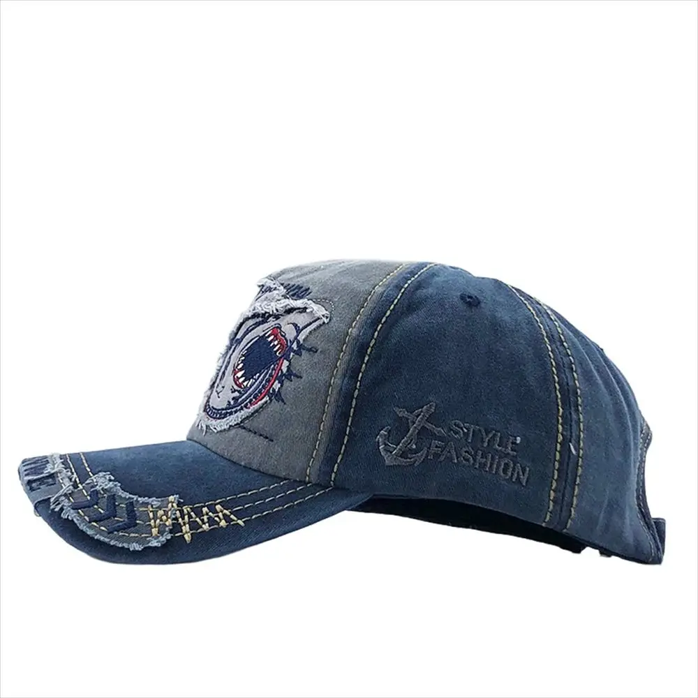 Embroidered Shark Baseball Cap Adjustable Animal Snapback Hat Cotton Washed Truck Cap Summer