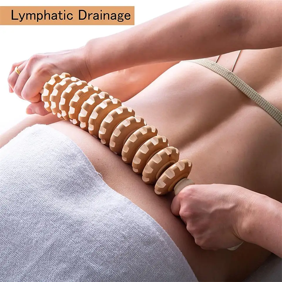 Rodillo curvo para drenaje linfático, herramienta de masaje de madera para terapia, maderoterapia colombiana, masajeador anticelulítico_voghion.com