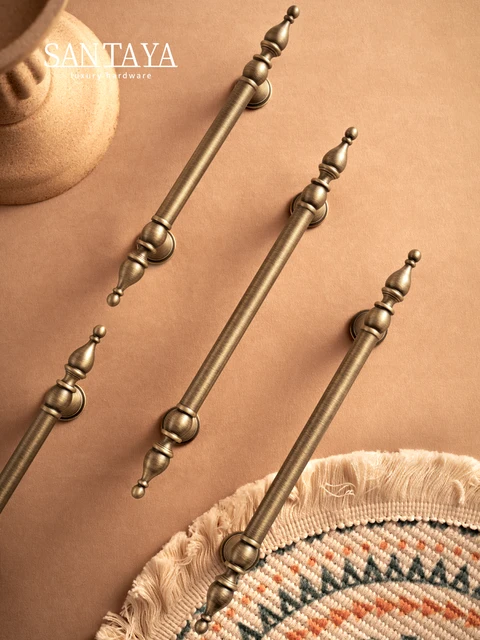 Santaya Poignée en laiton antique de style islamique pour porte de meuble, poignée de porte d'armoire en bronze brossé, bouton d'armoire de cuisine, accessoires de quincaillerie 1