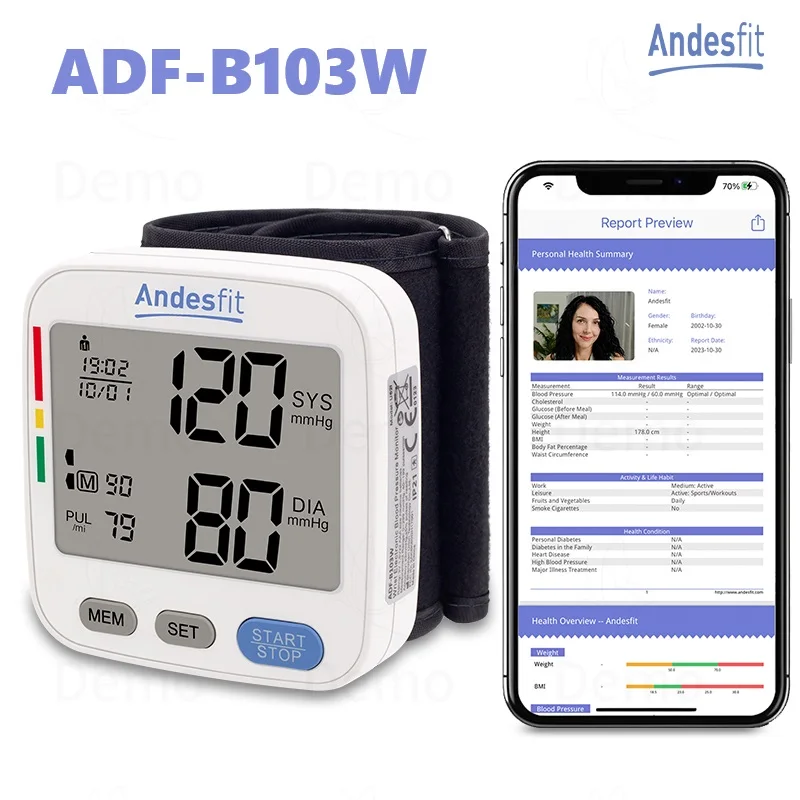 Bluetooth wrist Sphygmomanometer Automatic Electronic Blood Pressure Monitor Home Medical Measuring Large Screen Pressure Meter