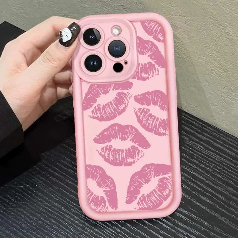 Chic Pink Lip Print Silicone Phone Case - Stylish Shockproof Candy Cover