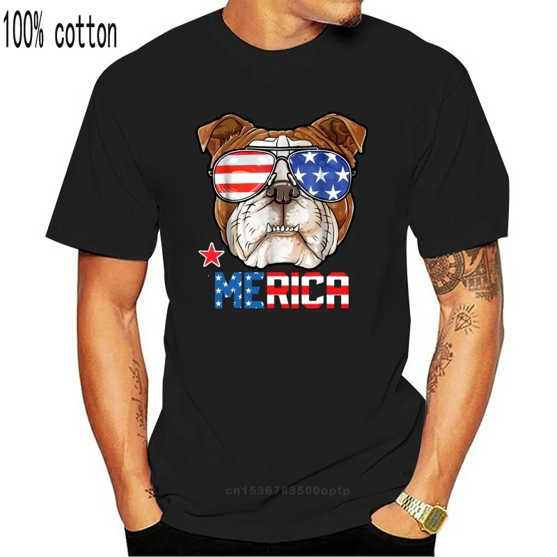 Black English Bulldog Merica 4Th Of July T Shirt Boys Dog Puppy 100% Cotton Custom Print Tee |
