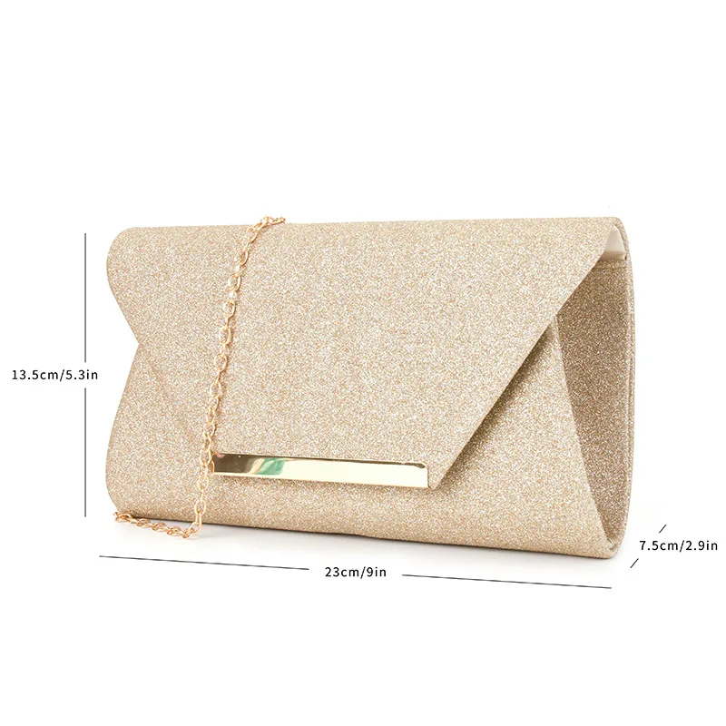 Ladies Glitter Clutch Bag Envelope Evening Bag with Chain Fashion Elegant Long Purse Women Shoulder Bags Wedding Party Handbag
