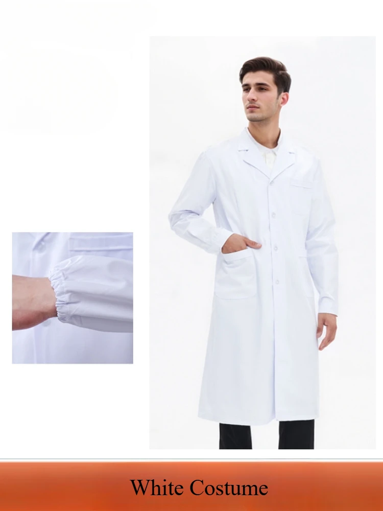 Doctor Cosplay Costume White Lab Coat Experimental Medical Uniform Long Sleeves Nurse Outfit Surgeon Costume for Adult
