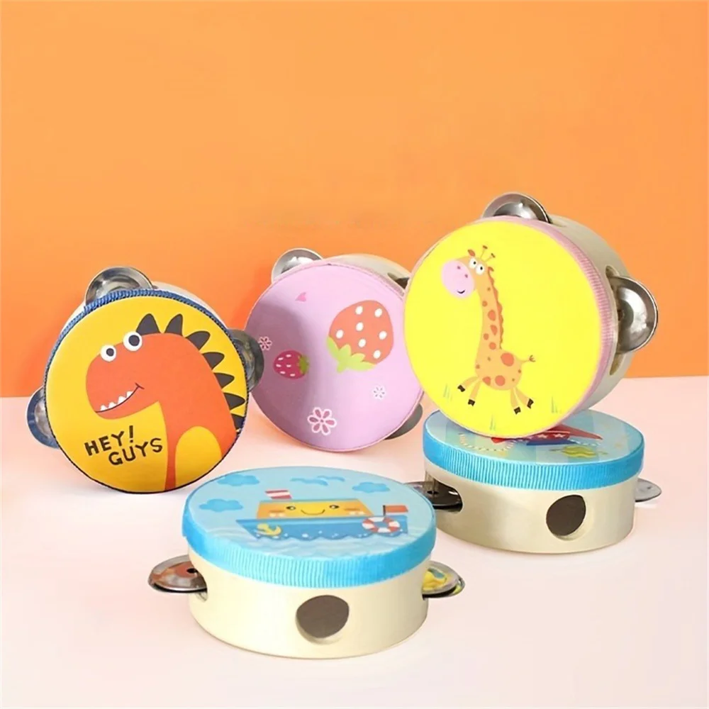 Wooden Tambourine 4-inch Cute Cartoon Hand Clapping Drum Shaking Percussion Musical Instrument hand tambourine