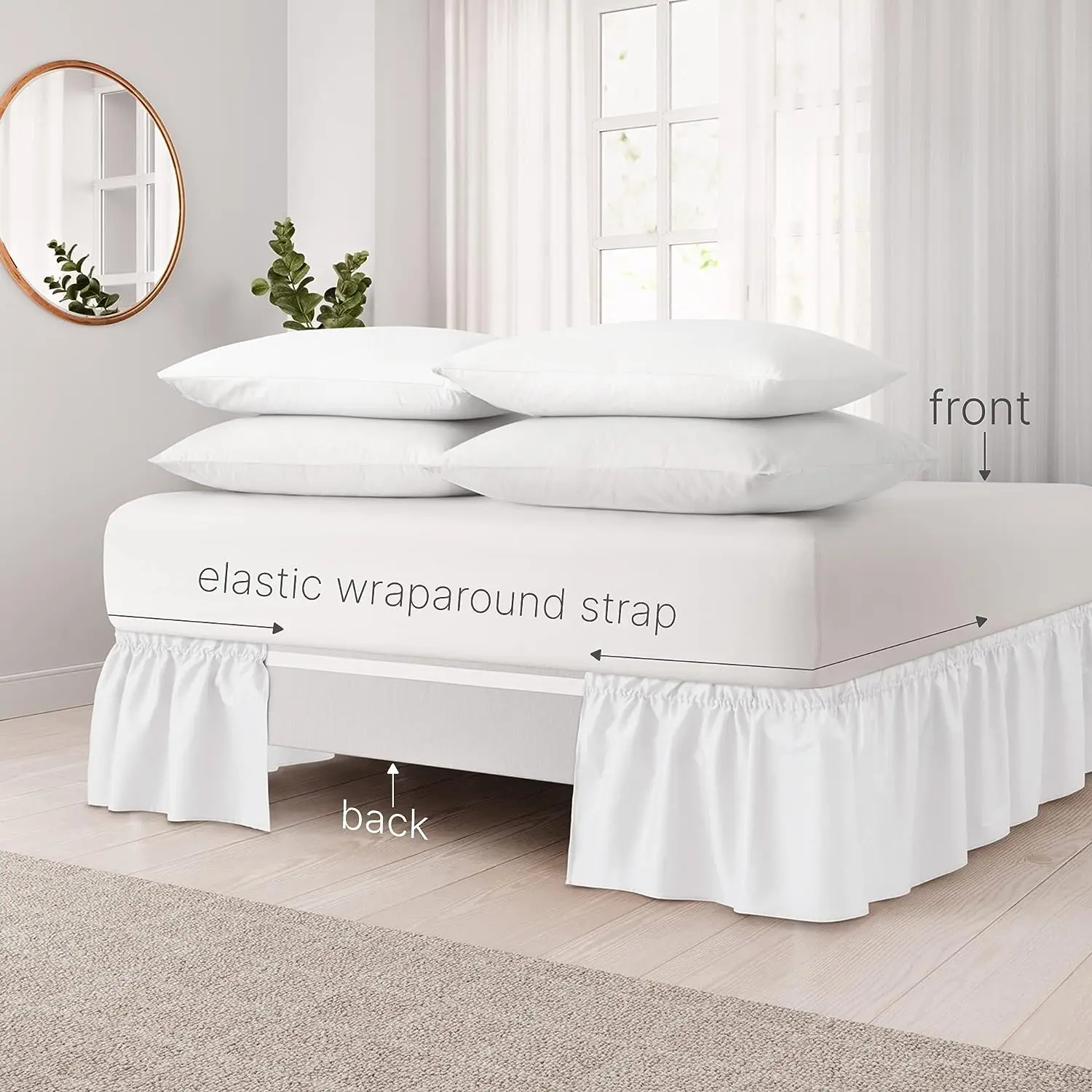 Thicken Wrap Around Dust Ruffle Bed Skirt Easy Fit Elastic Strap Pleated Premium Fabric Wrinkle Free Machine Wash bed skirt
