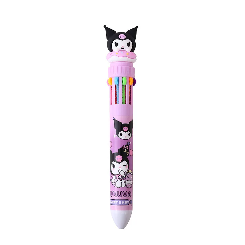 Ballpoint Pen Sanrio Press Ten Color Cartoon Kawaii Kuromi Multi-color Students Gel Pen Melody Sanrio Stationery Write Cute Pens