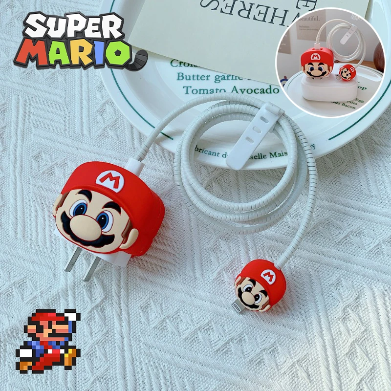 Super Mario Cartoon Usb Cable Protection Per Apple Iphone 18/20W Anime Figure Safe Plug Linea Dati Bite Head Protection Winder