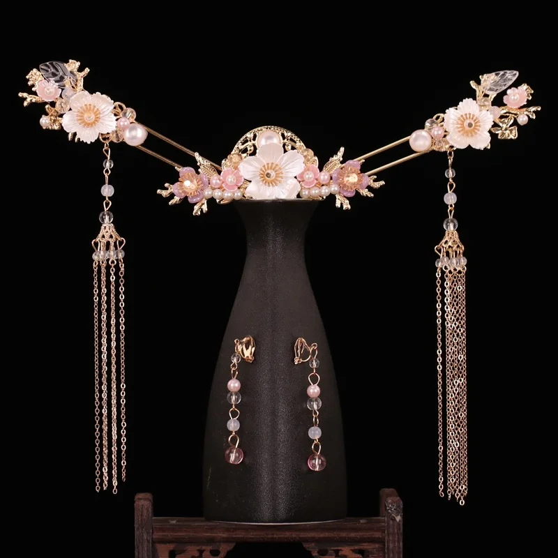 Hanfu Headdress Tassel Step Shaking Hairpin Antique Style Hair Crown Hairpin Set hair accessory jewelry set jewelry accessories hair headdress hair band crown