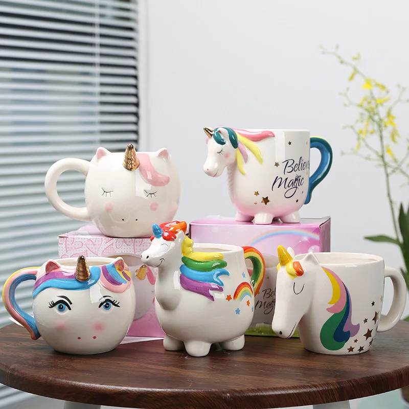 

1PC Unicorn Ceramic Mug Milk Breakfast Cup Rainbow Horse Cartoon Office Home Creative Drinkware Childlike Traditional Craft